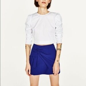 Zara Basic‎ Collection Blue Mini Skirt Women's XS Knot Front Fitted